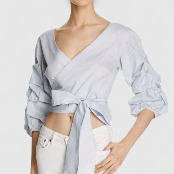 Bardot Tops - Bardot Womens Wrap Sz 6 Ruched 3/4 Sleeve Tie Crossover Top‎ Cropped Retroglam